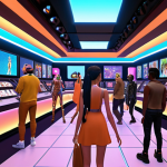 **

A bustling metaverse scene: Avatars from diverse backgrounds interacting in a futuristic, vibrant virtual world. Some are shopping at virtual stores displaying NFTs, others are collaborating on a project in a shared workspace, and a few are attending a live music performance. The overall atmosphere is lively and optimistic, reflecting the potential of the metaverse.

**