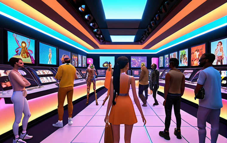 **

A bustling metaverse scene: Avatars from diverse backgrounds interacting in a futuristic, vibrant virtual world. Some are shopping at virtual stores displaying NFTs, others are collaborating on a project in a shared workspace, and a few are attending a live music performance. The overall atmosphere is lively and optimistic, reflecting the potential of the metaverse.

**
